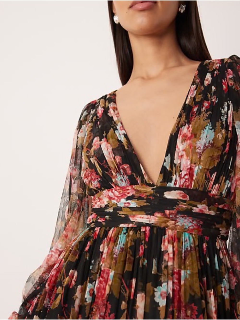Aqua Women’s Floral Multicolor V-Neck Pleated Dress